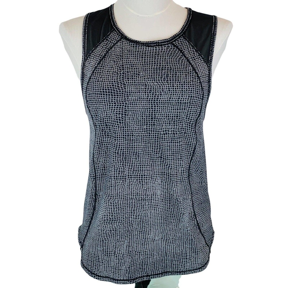 Lululemon Mesh Detail Sculpt Tank Top Black White Geometric Pattern. Size 6.